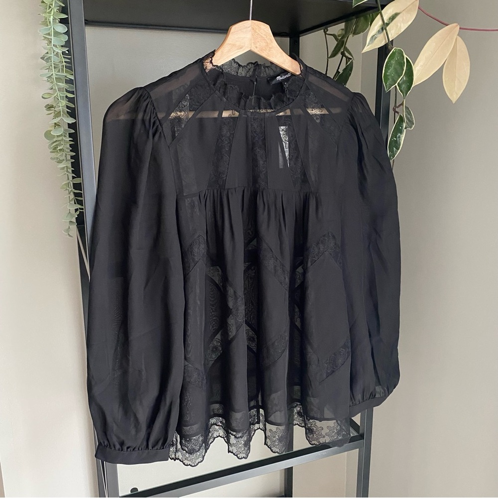 NWT Madewell Sheer Lace Inset Top in Silk